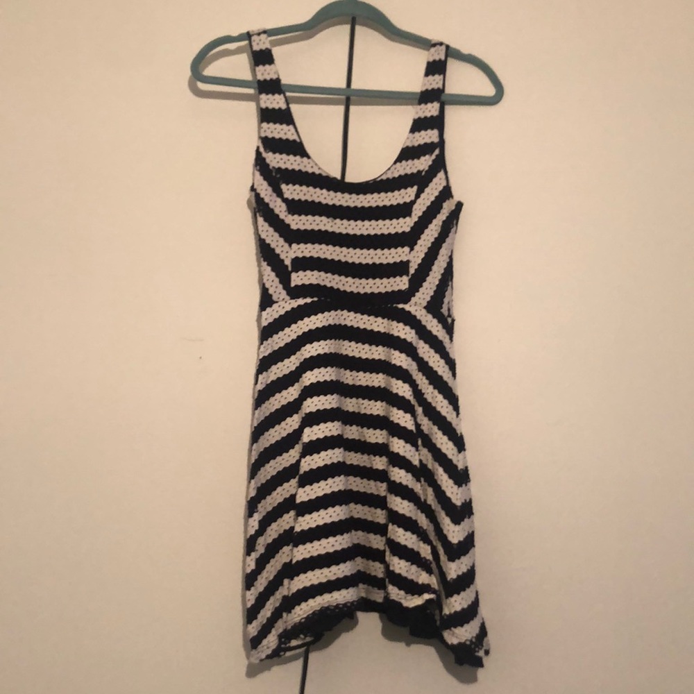 White and Blue Stripped Skater Dress